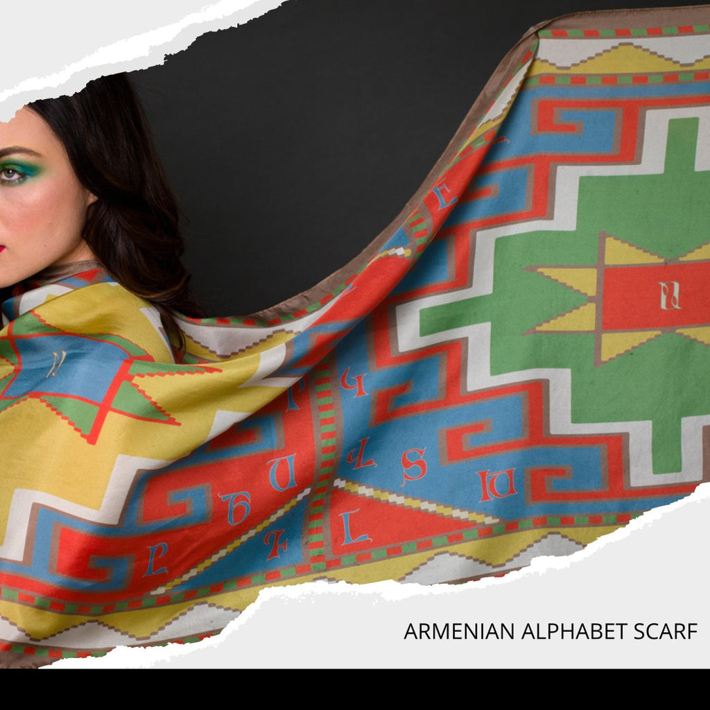 Armenian Alphabet colorful silk scarf