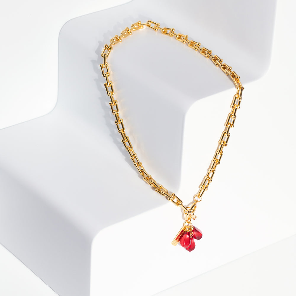 Pomegranate Seeds Necklace in Gold and Red - Anet's Collection