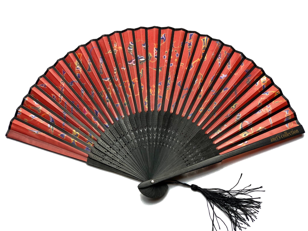 Armenian Alphabet Red Hand Fan - Anet's Collection