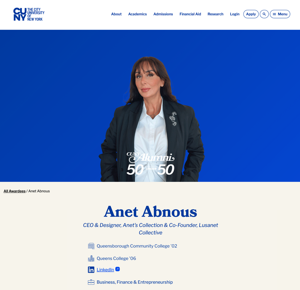 CUNY Honors Anet Abnous in 2025 “50 Under 50” Alumni Awards