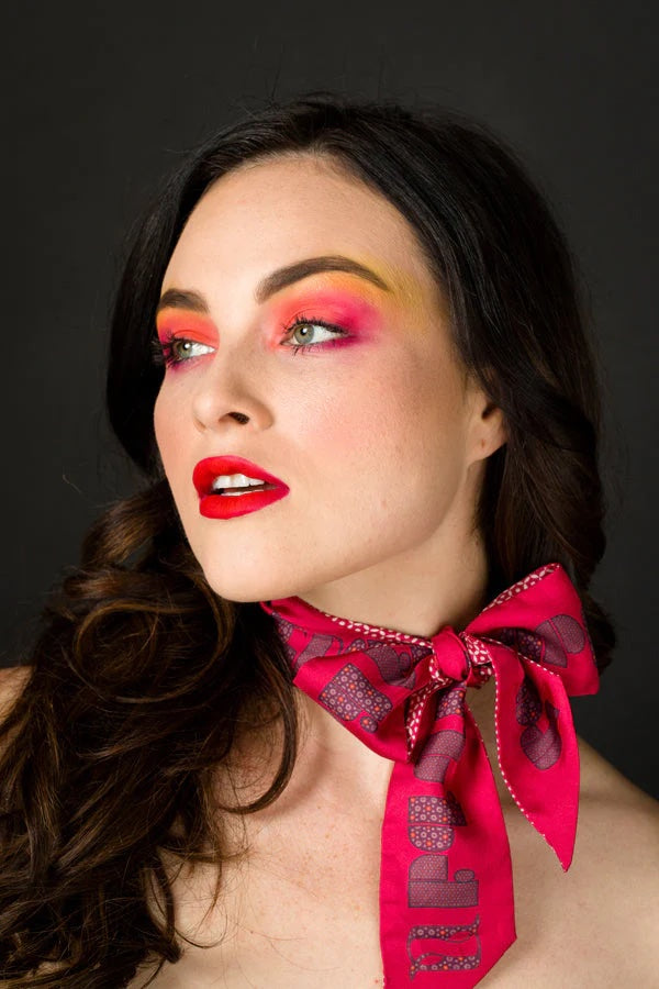 El Amor Silk Twilly Neck Bow - Tropical Red & Green — The
