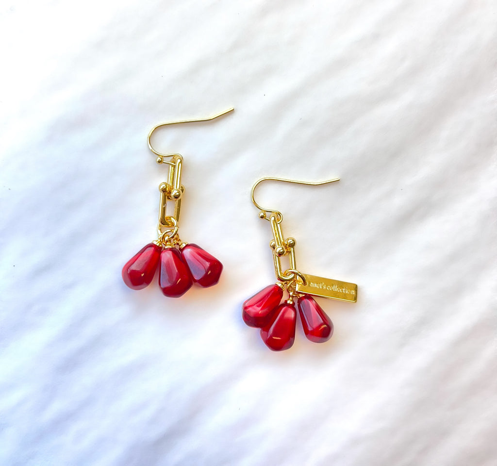Pomegranate Seeds Earrings in Gold & Red - Anet's Collection