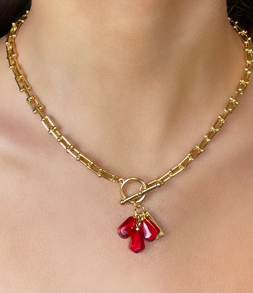 Pomegranate Seeds Necklace in Gold and Red - Anet's Collection
