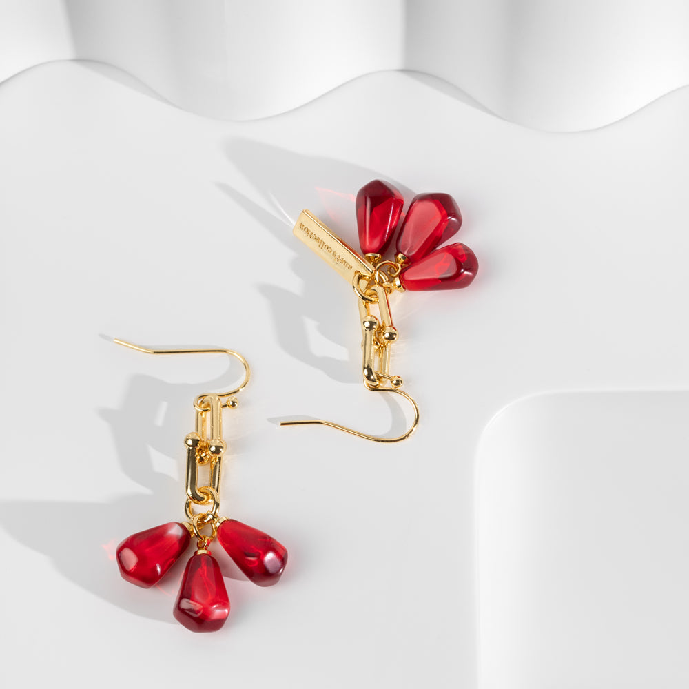Pomegranate Seeds Earrings in Gold & Red - Anet's Collection