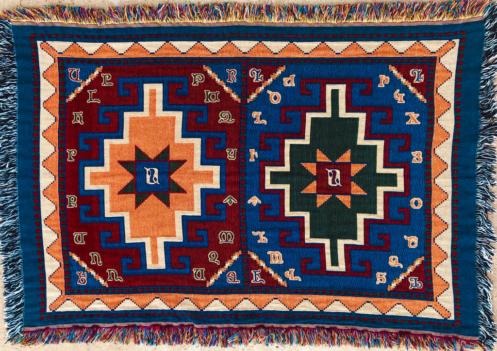 Armenian Alphabet Tapestry Throw on a Rug Design - Anet's Collection