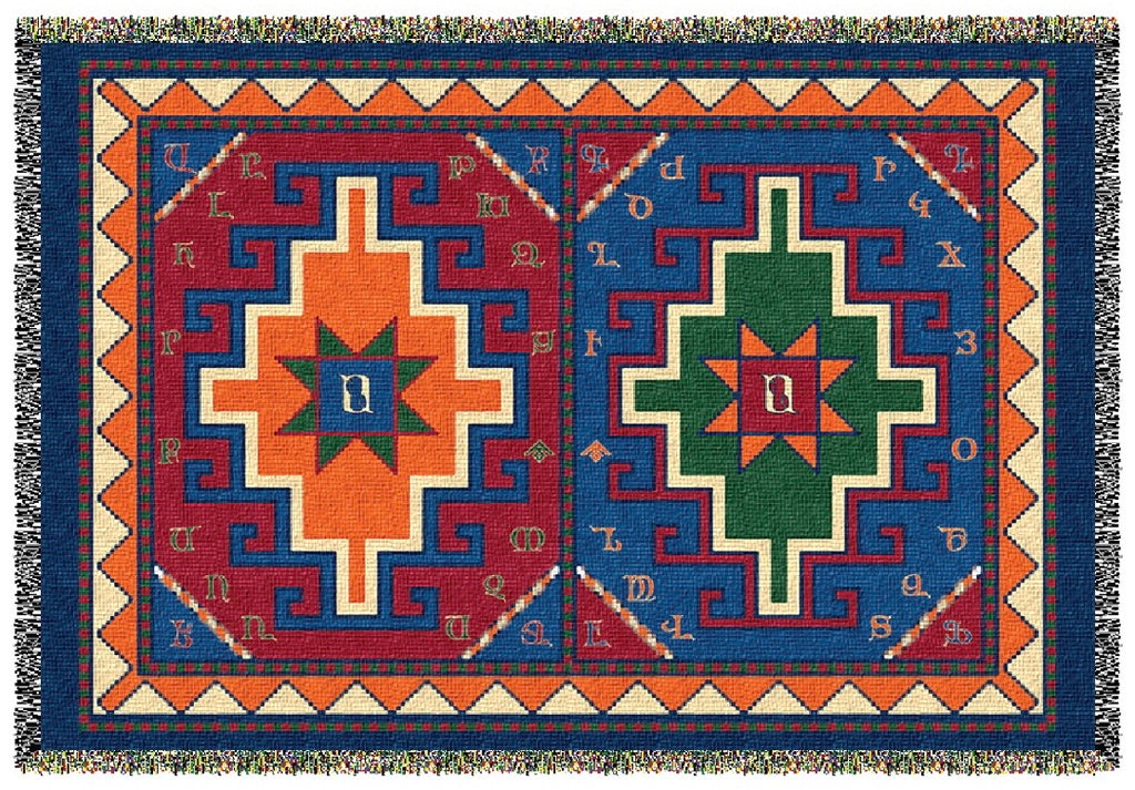 Armenian Alphabet Tapestry Throw on a Rug Design - Anet's Collection