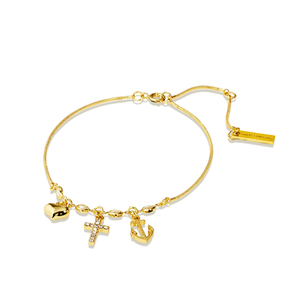 Trinity- Heart, Cross, Anchor Bracelet/ Anklet with Crystals - Anet's Collection